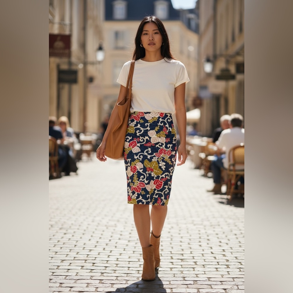 Zara Navy Floral Pencil Skirt